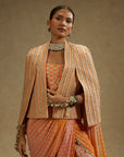 Orange Pink Ombre Print Cascade Saree With Bustier & Embellished Noor Jacket
