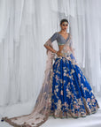 Daffodil Blue Raw Silk Bridal Lehenga Set