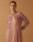 Old Rose Net Embroidered Jacket And Old Rose Chiifon Anarkali