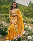 Aari Work Ruffle Saree Set - Yellow