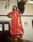 Aari Parrot Straight Cut Kurta Set - Red