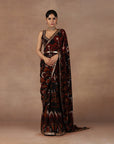 Burgundy Ikat Saree Set