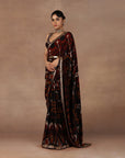 Burgundy Ikat Saree Set