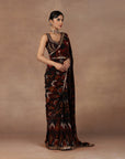 Burgundy Ikat Saree Set