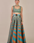 Turquoise - Rust Chevron Skirt Set