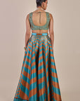 Turquoise - Rust Chevron Skirt Set
