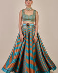 Turquoise - Rust Chevron Skirt Set