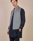Navy Blue - Ivory Nehru Jacket