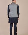 Navy Blue - Ivory Nehru Jacket