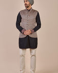 Ivory - Navy Blue Nehru Jacket