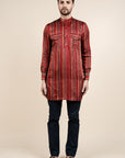 Caramine Red Striped Kurta