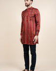 Caramine Red Striped Kurta