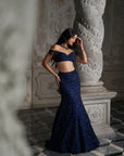 Navy Sequin Skirt Set