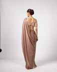 Deep Beige Satin Saree With Sweetheart Neck Blouse