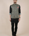 Creme Ivory Printed Nehru Jacket