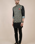 Creme Ivory Printed Nehru Jacket