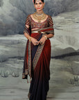 Crimson Red - Midnight Blue Ombre Saree Set | Baroda