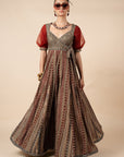 Crimson Red Striped Anarkali