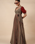 Crimson Red Striped Anarkali
