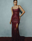 Wine Celestia Sequin Gown