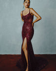 Wine Celestia Sequin Gown