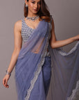 Periwinkle Blue Draped Saree