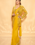 Yellow Mirror Work Stitched & Jacket Saree 1