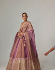 Mud Mauve Multicolor Chita Sequin Scattered Lehenga Set With V Neck Full Sleeves