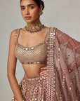 Deep Beige Multicolor Metallic Lehenga With Square Neck Blouse