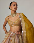 Mustard Multicolor Heavy Metallic Lehenga With Green Dupatta
