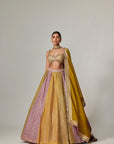 Mustard Multicolor Big Check Lehenga Set