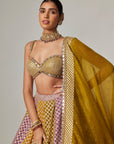 Mustard Multicolor Big Check Lehenga Set