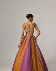 Mustard Multicolor Linear Lehenga With Sweetheart Neck Blouse