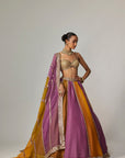 Mustard Multicolor Linear Lehenga With Sweetheart Neck Blouse