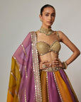 Mustard Multicolor Linear Lehenga With Sweetheart Neck Blouse