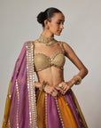 Mustard Multicolor Linear Lehenga With Sweetheart Neck Blouse