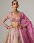 Dark Blush Multicolor Metallic Gota Crop Top Skirt With Dark Blush Dupatta