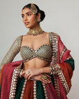 Cranberry Multicolor Linear Lehenga With Sweetheart Full Sleeve Blouse.
