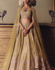 The Royal Masai Landscape Aged Pistachio Tissue Lehenga