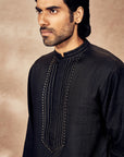 Black Palm Blooms Kurta Set