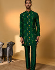 Bottle Green Tropical Kurta Set