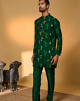 Bottle Green Tropical Kurta Set