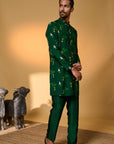 Bottle Green Tropical Kurta Set