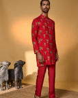 Red Tropical Kurta Set
