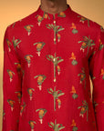 Red Tropical Kurta Set