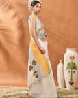 Ivory Stripe Garden Grid Saree