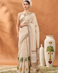 Ivory Tree Of Hearts Saree