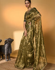 Green Polka Tissue Saree