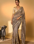 Grey Moonfield Zari Stripes Saree