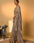 Grey Moonfield Zari Stripes Saree